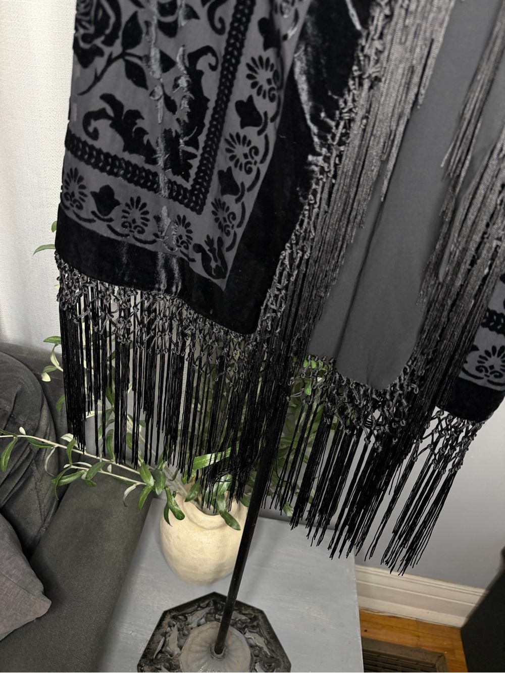 Zara Black Velvet Fringe Wrap Midi Skirt - Picture 14 of 15
